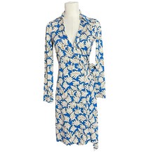 DVF Diane Von Furstenberg 1974 New Jeanne Two Blue Coral Leaf Silk Wrap Dress 2