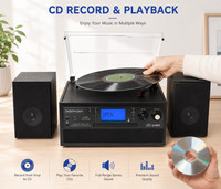 Retro Vinyl Record Player CD Cassette All-in-One Recording Gift for Music Lovers