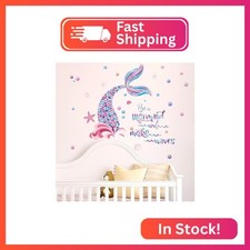 Runtoo Mermaid Wall Stickers for Girls Bedroom Kids Inspirational Quotes Wall De
