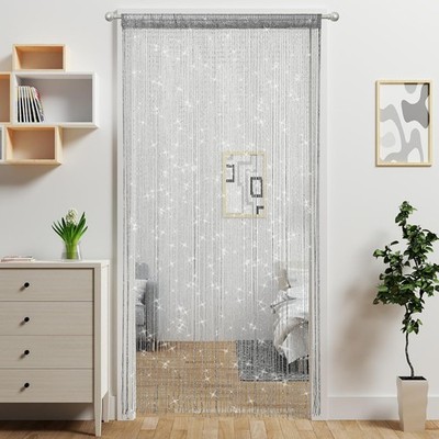 Door String Curtain Doorway Beads 39''W x 79''L (Pack of 1), Silver 
