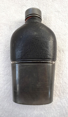 BEAUTIFUL AUTHENTIC ANTIQUE NIMROD BLOWN GLASS HIP FLASK-LEATHER JACKET & CUP!