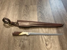 Vtg 1980's Mike Irie 11'' Blade Fillet Knife Steel with Original Leather Sheath