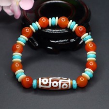 8mm Nine-Eye Dzi Barrel Bead Bracelet Tibetan Jewelry Accessory