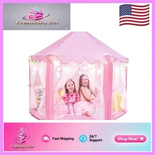Enchanting Princess Tent with Starry LED Lights - 55x53 in Cozy Indoor Playhouse