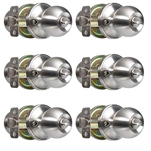 Ilyapa Privacy Door Knob for Bed/Bath, Satin Nickel, 6 Pack-image