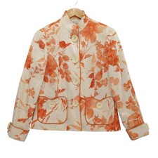 Coldwater Creek Floral Jacquard Blazer Women P8 Orange Cream Mandarin Collar