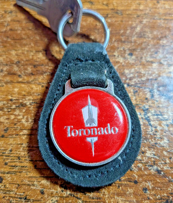 Vintage 1970 s Oldsmobile Tornado Key Ring - Red With Leather Tab