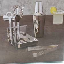 Stainless Steel Bar Tool Set 6 Piece Shaker Jigger Strainer Tongs Soho Loft