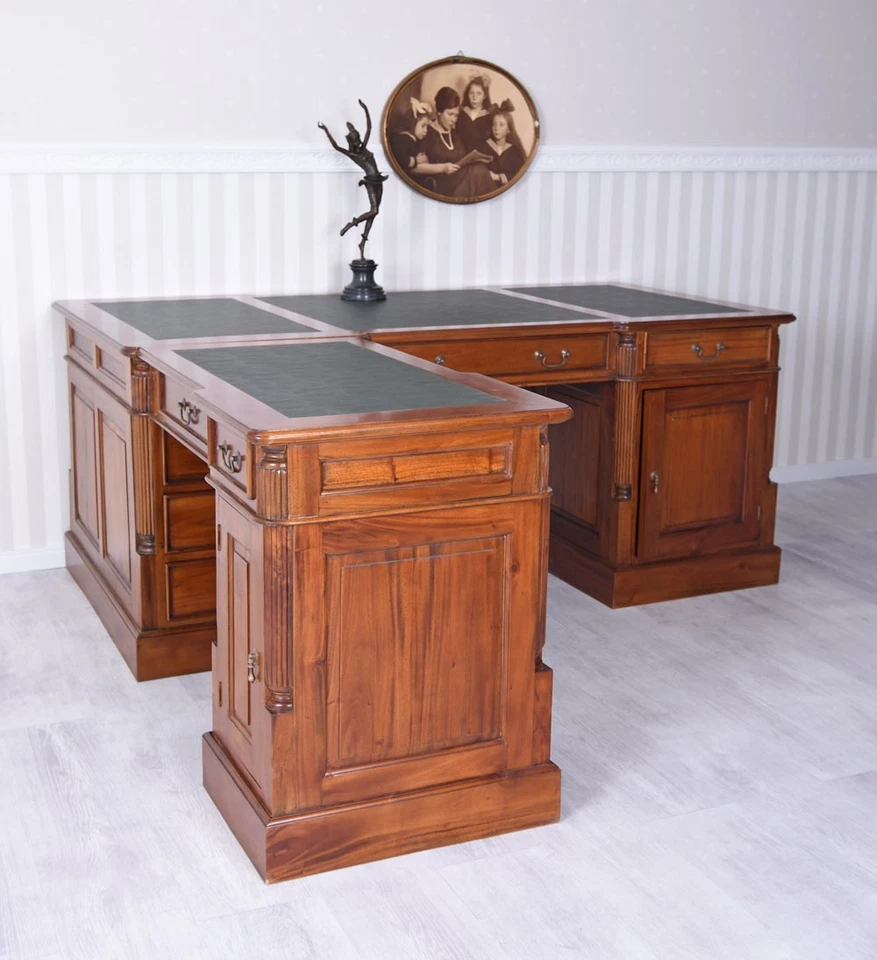 Schreibtisch antik XXL Winkelschreibtisch Partnerdesk Mahagoni Bürotisch Office - Bild 2 von 4