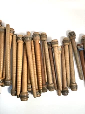 Wood Bobbins Spools Industrial Style Spindles 7 3/8" and 8.75" Wooden Quills Lot