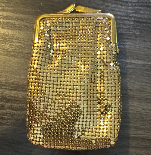 Whiting & Davis Gold Metal Mesh Coin Purse Wallet Kiss Lock Eveningwear