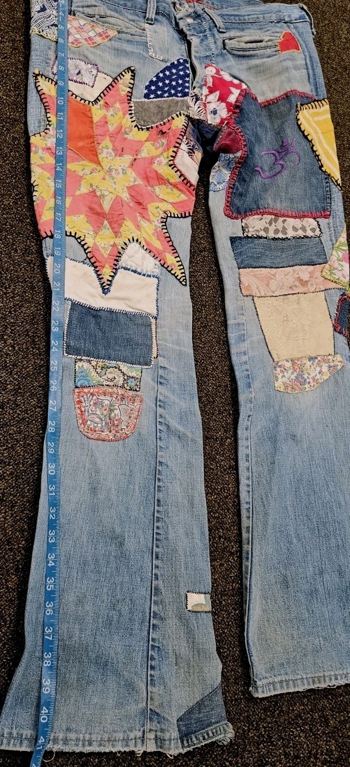 INSANE 70s Patchwork Crazy Quilt HippieJeans  Aut… - image 16