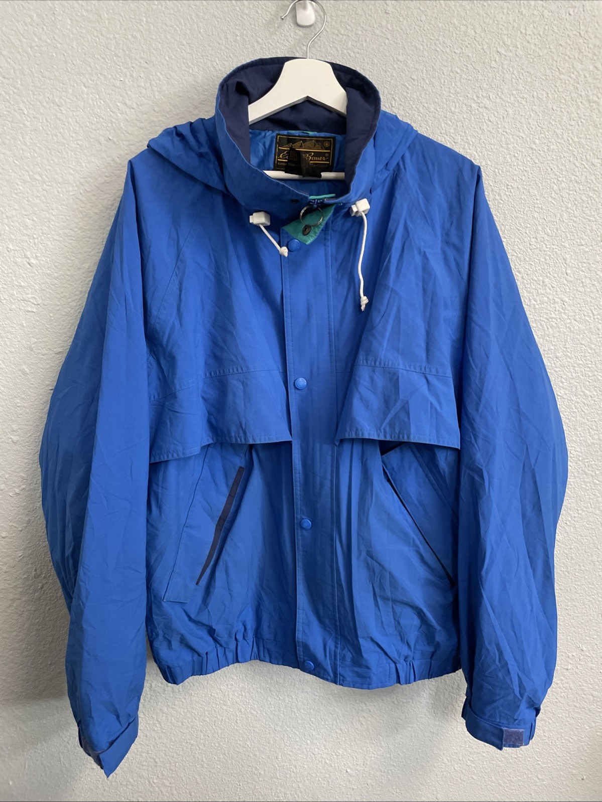 Eddie Bauer Vintage 1990s Coat Jacket Windbreaker Blue Xl Hiking Winter Hooded