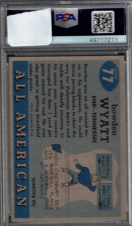 1955 TOPPS ALL-AMER. #77 BOWDEN WYATT PSA NM-MT 8 - Image 2 of 2