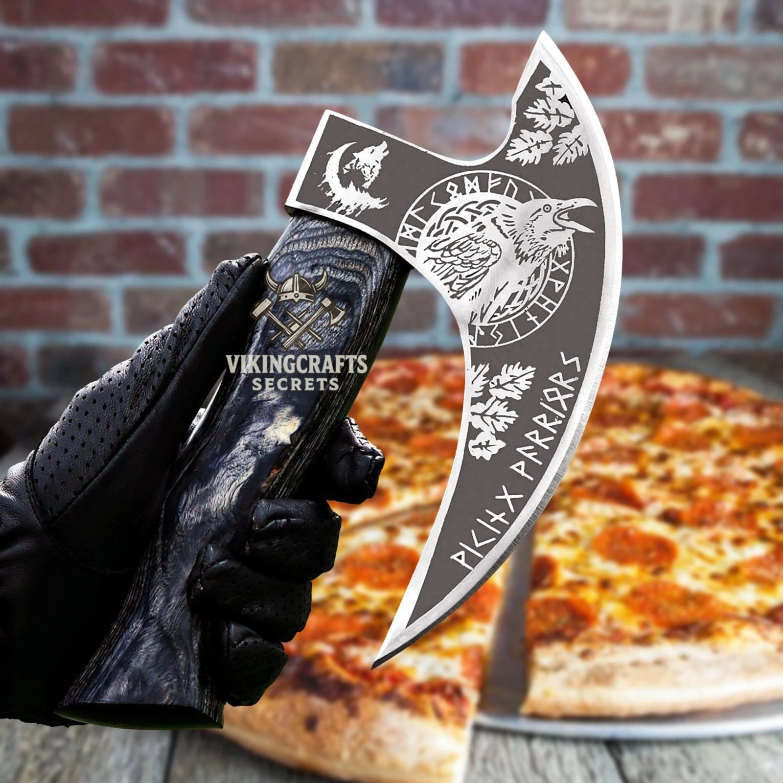 Viking Pizza Cutter with Rosewood Handle Carbon Steel Axe & Leather Sheath
Opens in a new window or