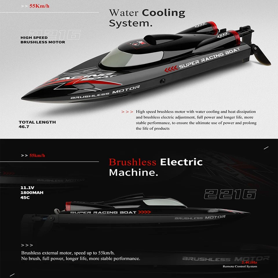 WLTOYS WL916 Brushless Speedboot Racing Speedboot RC Boot 2Batterien LED-Licht - Bild 4 von 4