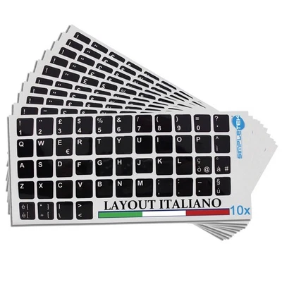 Simpletek 10x Adhésifs Clavier PC & Laptop QWERTY Italien 13x11mm Noir - Photo 1/4