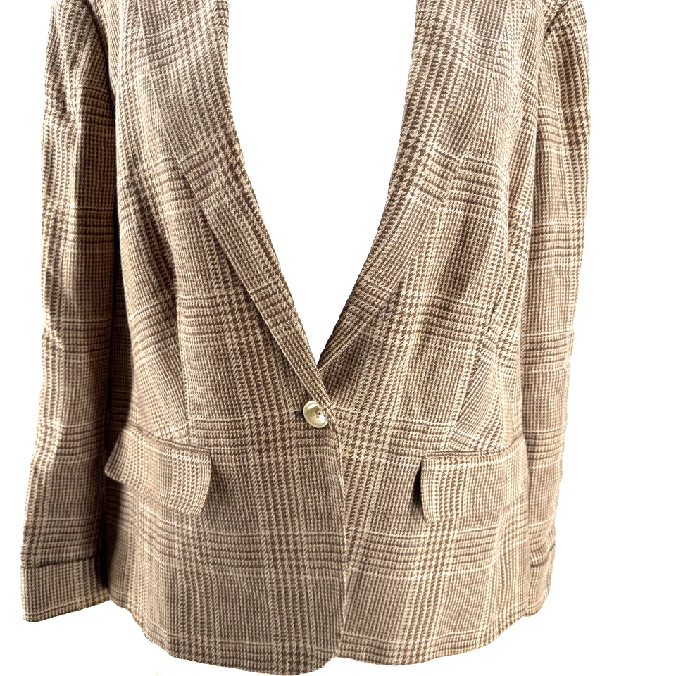 Lauren Ralph Lauren 100% Linen Houndstooth Blazer Womens 18w Tan Old Money Plaid - Image 2 of 4
