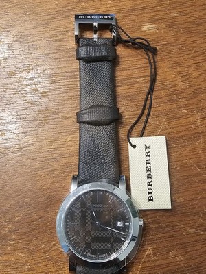 Burberry Smoked Check Brown Watch BU1775 Brown Leather Band Unisex NOS Swiss NEW