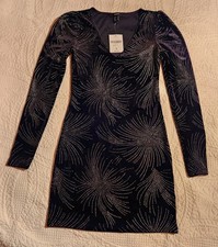Forever 21 Black Velvety Sparkly Mini Dress Size Small