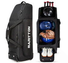 Rolling Baseball Catchers Gear Bag w/ Wheels 4 Bat Shoe Compartment