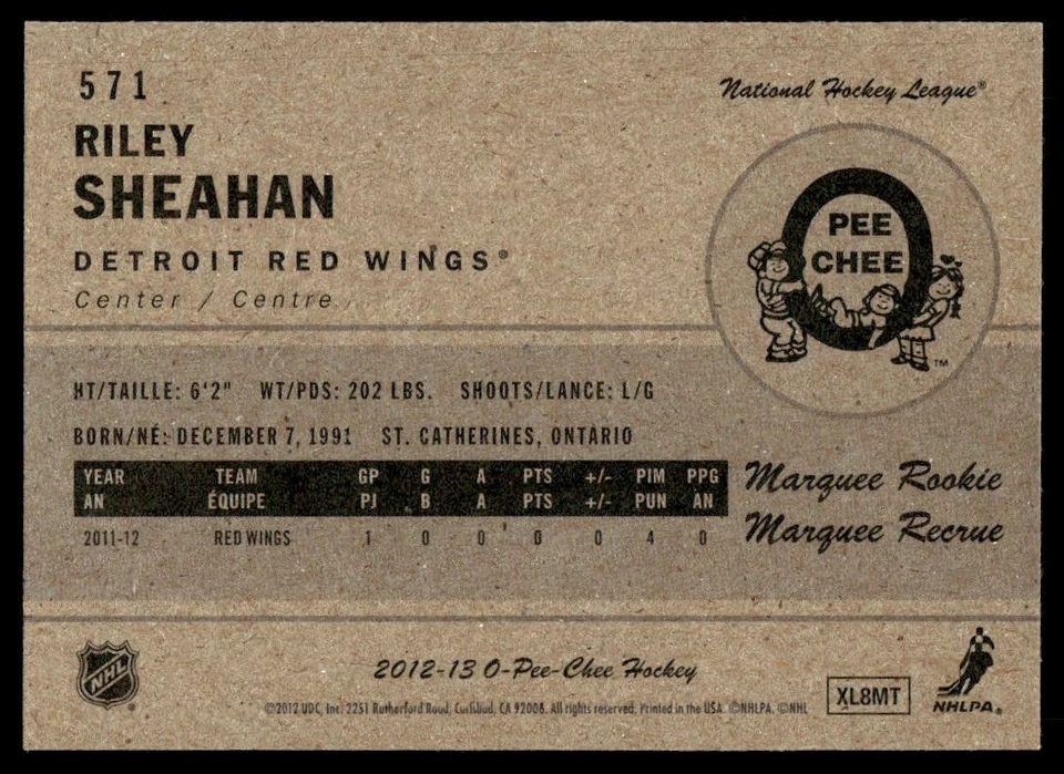 2012-13 O-Pee-Chee Retro MARQUEE ROOKIE Riley Sheahan Detroit Red Wings #571 - Image 2 of 2