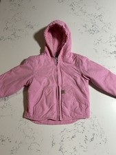 Carhartt Girls Pink Hooded Sherpa Lined Canvas Jacket XXS 4-5 Full Zip