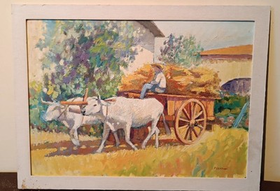 OIL PAINTING ON HARDBOARD FROM THE 60s/70s SIGNED P.COPPINI TUSCAN COUNTRYSIDE