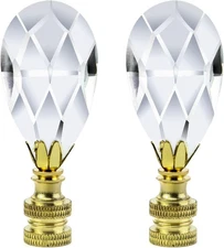 Crystal Lamp Finials, 2 Pack Teardrop Shape Clear Faceted Crystal Lamp Finials w
