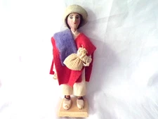 Handmade Folk Art Cloth Doll Native Ecuador Red Poncho Hat 7" Akios Industries