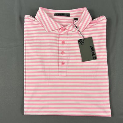 G/Fore G4 Golf Shirt Polo Striped XL Pink Polyester Spandex NWT MSRP $110