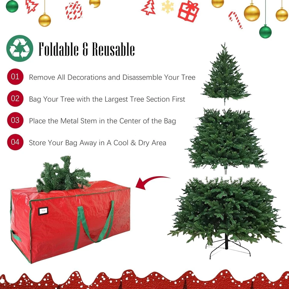 7.5ft Christmas Tree Storage Bag 48x16x20" Heavy Duty Waterproof Xmas Holiday Re - Image 3 of 4