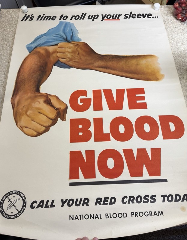 Original Red Cross Time To Roll Up Your Sleeve Give Blood Poster 28 X 40