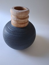 HomeGoods Black Natural Wood Decorative Vase Textured Round Modern Accent