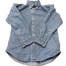 Ralph Lauren Kids Blue Denim Button Down Shirt Long Sleeve Size 5 Pony Logo