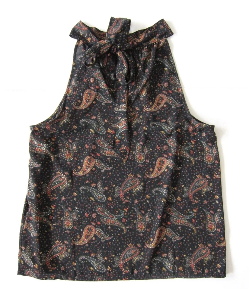 Blusa J.Crew Metálica Cachemira Floral Cuello Simulado Atado Espalda Sin Mangas Talla 8 Foto 4 de 4