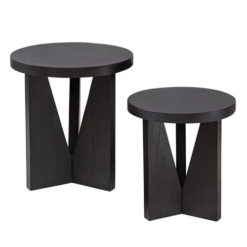 Uttermost Nadette Contemporary Wood Nesting Tables in Black/Woodtone (Set of 2) - Picture 3 of 8