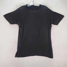 MC Moti Chasson Black Stretch Lightweight Tee Slits Relaxed T Shirt FLAW Size S