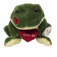 Valentine Frog Prince Vintage Stuffed Plush Kiss Me Heart Anniversary Love Green