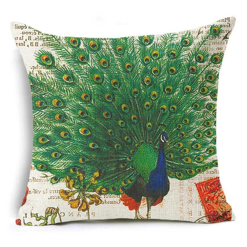 18" Vintage Peacock Cotton Linen Pillow Case Throw Cushion Cover Home