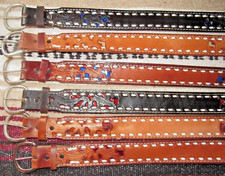 Vintage Western C M Buckstitch Inlay Leather Belts 6 pc Size 22 NEW