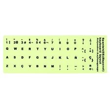 Spanish Keyboard Stickers Glow in the Dark, Keyboard Cover, Black