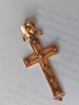 French Mid Victorian 18ct Rose Gold Pendant Cross with Natural