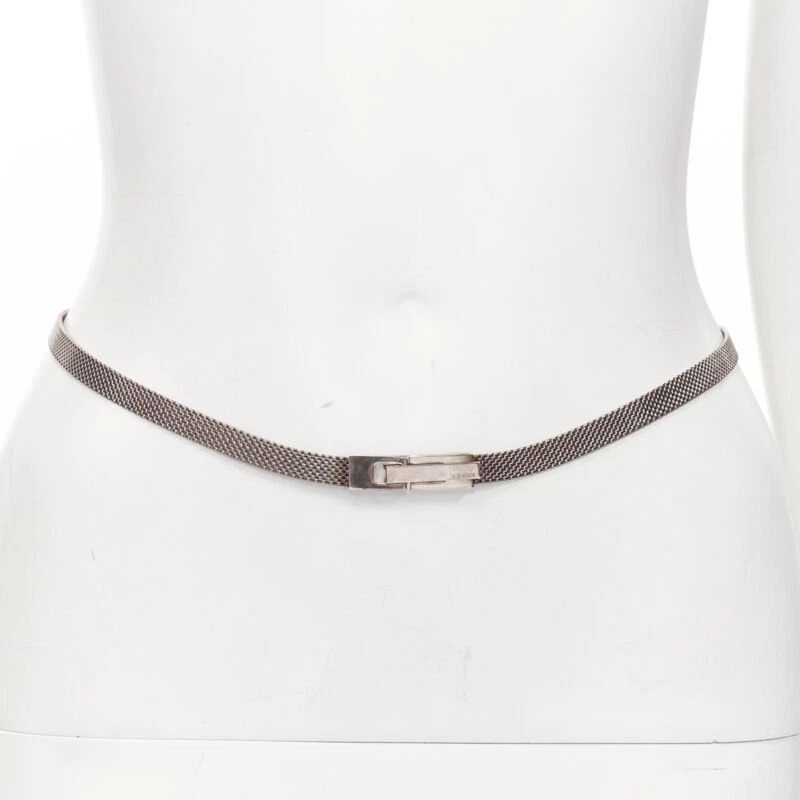 GUCCI Vintage Y2K Ton Argent imbriqué Logo GG Boucle Maille Maigre Ceinture
