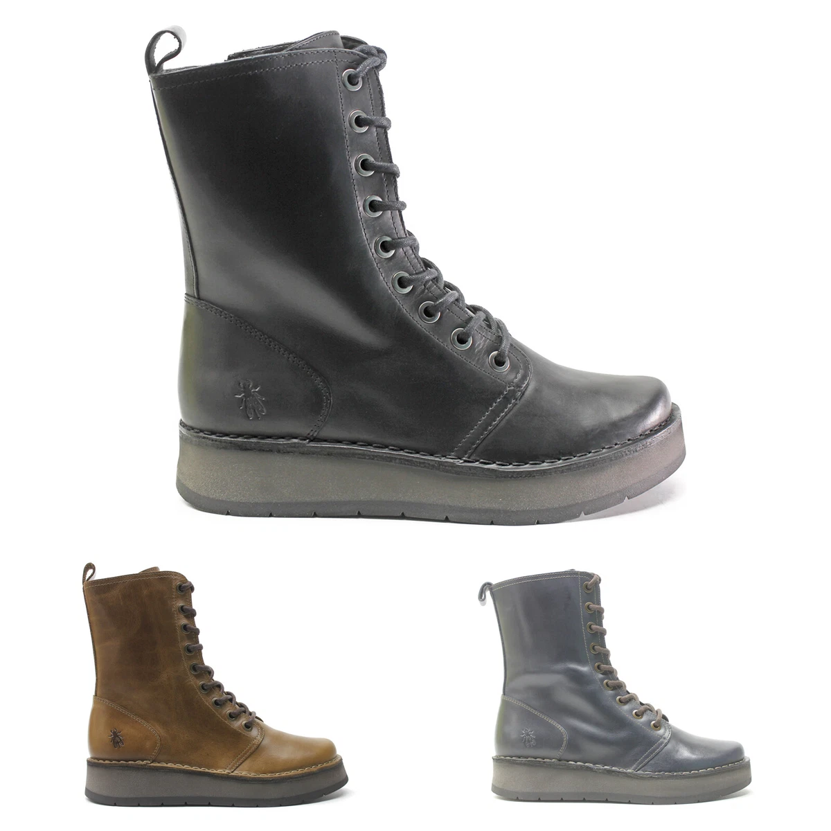 Fly London Womens Boots RAMI043FLY Casual Lace Up Zip Up Mid Calf Leather