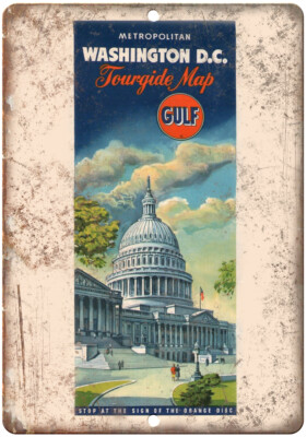 Gulf Washington DC Travel Map 12'' x 9'' Reproduction Metal Sign T157