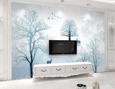 3D Blue Branch Deer 44430NA Wallpaper Wall Murals Removable Wallpaper Fay