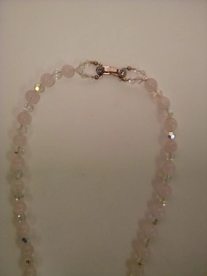 26" Art Nouveau Lt . Pink Rose Quartz & clear cut Crystal bead necklace & Bracel - Image 2 of 4