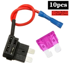 Circuit ACU Piggy Back Tap Standard Blade Fuse Holder With 35A Medium Fuse 5Sets