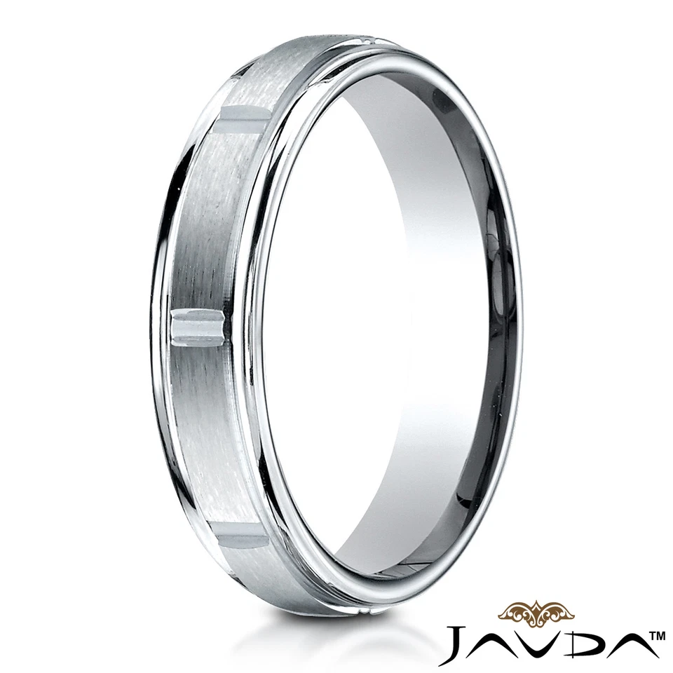 Satin Center Cut Round Edge Ring 4mm Man Men's Women's Wedding Band 14k Gold - Image 2 of 4